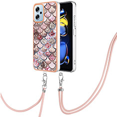 Handyhülle Silikon Hülle Gummi Schutzhülle Flexible Modisch Muster mit Schlüsselband Lanyard YB3 für Xiaomi Redmi Note 11T Pro 5G Braun