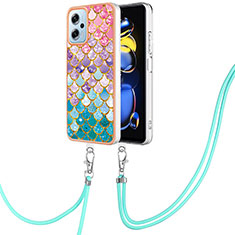 Handyhülle Silikon Hülle Gummi Schutzhülle Flexible Modisch Muster mit Schlüsselband Lanyard YB3 für Xiaomi Redmi Note 11T Pro 5G Bunt