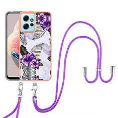 Handyhülle Silikon Hülle Gummi Schutzhülle Flexible Modisch Muster mit Schlüsselband Lanyard YB3 für Xiaomi Redmi Note 12 4G Violett