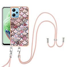 Handyhülle Silikon Hülle Gummi Schutzhülle Flexible Modisch Muster mit Schlüsselband Lanyard YB3 für Xiaomi Redmi Note 12 5G Braun