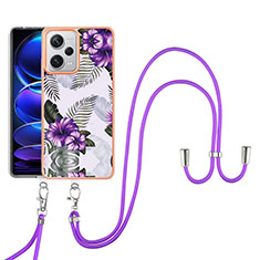 Handyhülle Silikon Hülle Gummi Schutzhülle Flexible Modisch Muster mit Schlüsselband Lanyard YB3 für Xiaomi Redmi Note 12 Explorer Violett