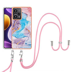 Handyhülle Silikon Hülle Gummi Schutzhülle Flexible Modisch Muster mit Schlüsselband Lanyard YB3 für Xiaomi Redmi Note 12 Turbo 5G Blau