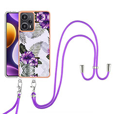 Handyhülle Silikon Hülle Gummi Schutzhülle Flexible Modisch Muster mit Schlüsselband Lanyard YB3 für Xiaomi Redmi Note 12 Turbo 5G Violett