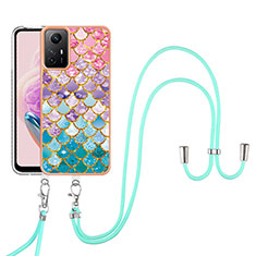 Handyhülle Silikon Hülle Gummi Schutzhülle Flexible Modisch Muster mit Schlüsselband Lanyard YB3 für Xiaomi Redmi Note 12S Bunt