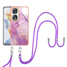 Handyhülle Silikon Hülle Gummi Schutzhülle Flexible Modisch Muster mit Schlüsselband Lanyard YB5 für Huawei Honor 90 5G Helles Lila