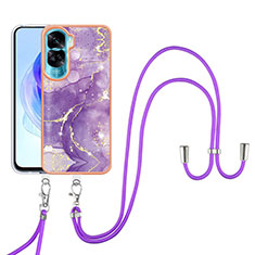 Handyhülle Silikon Hülle Gummi Schutzhülle Flexible Modisch Muster mit Schlüsselband Lanyard YB5 für Huawei Honor 90 Lite 5G Violett