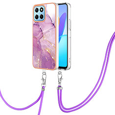 Handyhülle Silikon Hülle Gummi Schutzhülle Flexible Modisch Muster mit Schlüsselband Lanyard YB5 für Huawei Honor X6a Helles Lila