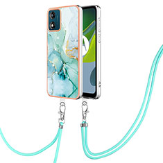 Handyhülle Silikon Hülle Gummi Schutzhülle Flexible Modisch Muster mit Schlüsselband Lanyard YB5 für Motorola Moto E13 Grün