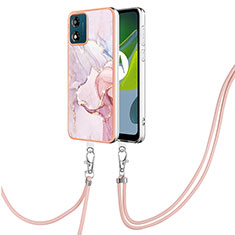 Handyhülle Silikon Hülle Gummi Schutzhülle Flexible Modisch Muster mit Schlüsselband Lanyard YB5 für Motorola Moto E13 Rosa