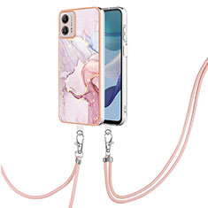 Handyhülle Silikon Hülle Gummi Schutzhülle Flexible Modisch Muster mit Schlüsselband Lanyard YB5 für Motorola Moto G53 5G Rosa