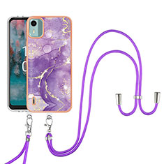 Handyhülle Silikon Hülle Gummi Schutzhülle Flexible Modisch Muster mit Schlüsselband Lanyard YB5 für Nokia C12 Plus Violett