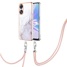 Handyhülle Silikon Hülle Gummi Schutzhülle Flexible Modisch Muster mit Schlüsselband Lanyard YB5 für Oppo A58 5G Weiß