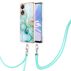 Handyhülle Silikon Hülle Gummi Schutzhülle Flexible Modisch Muster mit Schlüsselband Lanyard YB5 für Oppo A78 5G Grün