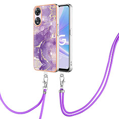 Handyhülle Silikon Hülle Gummi Schutzhülle Flexible Modisch Muster mit Schlüsselband Lanyard YB5 für Oppo A78 5G Violett