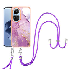 Handyhülle Silikon Hülle Gummi Schutzhülle Flexible Modisch Muster mit Schlüsselband Lanyard YB5 für Oppo Reno10 5G Helles Lila