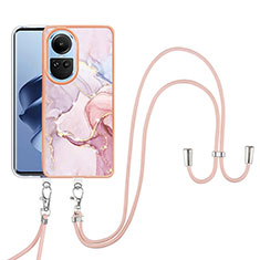 Handyhülle Silikon Hülle Gummi Schutzhülle Flexible Modisch Muster mit Schlüsselband Lanyard YB5 für Oppo Reno10 5G Rosa