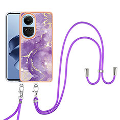 Handyhülle Silikon Hülle Gummi Schutzhülle Flexible Modisch Muster mit Schlüsselband Lanyard YB5 für Oppo Reno10 5G Violett