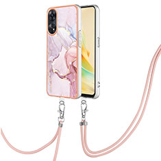 Handyhülle Silikon Hülle Gummi Schutzhülle Flexible Modisch Muster mit Schlüsselband Lanyard YB5 für Oppo Reno8 T 4G Rosa