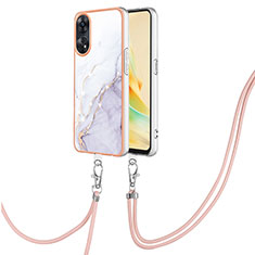 Handyhülle Silikon Hülle Gummi Schutzhülle Flexible Modisch Muster mit Schlüsselband Lanyard YB5 für Oppo Reno8 T 4G Weiß