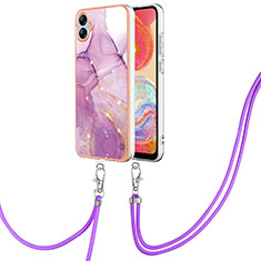 Handyhülle Silikon Hülle Gummi Schutzhülle Flexible Modisch Muster mit Schlüsselband Lanyard YB5 für Samsung Galaxy A04 4G Helles Lila