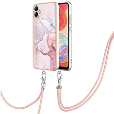 Handyhülle Silikon Hülle Gummi Schutzhülle Flexible Modisch Muster mit Schlüsselband Lanyard YB5 für Samsung Galaxy A04 4G Rosa