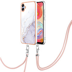 Handyhülle Silikon Hülle Gummi Schutzhülle Flexible Modisch Muster mit Schlüsselband Lanyard YB5 für Samsung Galaxy A04 4G Weiß