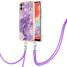 Handyhülle Silikon Hülle Gummi Schutzhülle Flexible Modisch Muster mit Schlüsselband Lanyard YB5 für Samsung Galaxy A04E Violett