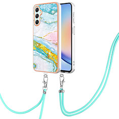 Handyhülle Silikon Hülle Gummi Schutzhülle Flexible Modisch Muster mit Schlüsselband Lanyard YB5 für Samsung Galaxy A24 4G Bunt