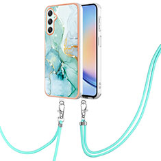 Handyhülle Silikon Hülle Gummi Schutzhülle Flexible Modisch Muster mit Schlüsselband Lanyard YB5 für Samsung Galaxy A24 4G Grün