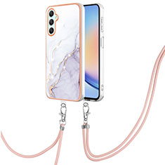 Handyhülle Silikon Hülle Gummi Schutzhülle Flexible Modisch Muster mit Schlüsselband Lanyard YB5 für Samsung Galaxy A24 4G Weiß