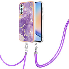 Handyhülle Silikon Hülle Gummi Schutzhülle Flexible Modisch Muster mit Schlüsselband Lanyard YB5 für Samsung Galaxy A25 5G Violett