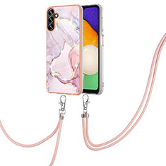 Handyhülle Silikon Hülle Gummi Schutzhülle Flexible Modisch Muster mit Schlüsselband Lanyard YB5 für Samsung Galaxy Quantum4 5G Rosa