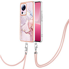 Handyhülle Silikon Hülle Gummi Schutzhülle Flexible Modisch Muster mit Schlüsselband Lanyard YB5 für Xiaomi Civi 2 5G Rosa