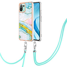 Handyhülle Silikon Hülle Gummi Schutzhülle Flexible Modisch Muster mit Schlüsselband Lanyard YB5 für Xiaomi Mi 11 Lite 5G Bunt