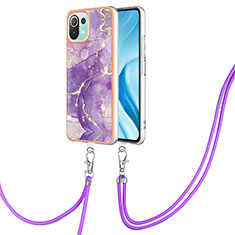 Handyhülle Silikon Hülle Gummi Schutzhülle Flexible Modisch Muster mit Schlüsselband Lanyard YB5 für Xiaomi Mi 11 Lite 5G NE Violett