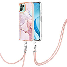 Handyhülle Silikon Hülle Gummi Schutzhülle Flexible Modisch Muster mit Schlüsselband Lanyard YB5 für Xiaomi Mi 11 Lite 5G Rosa