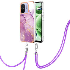 Handyhülle Silikon Hülle Gummi Schutzhülle Flexible Modisch Muster mit Schlüsselband Lanyard YB5 für Xiaomi Poco C55 Helles Lila