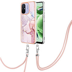 Handyhülle Silikon Hülle Gummi Schutzhülle Flexible Modisch Muster mit Schlüsselband Lanyard YB5 für Xiaomi Poco C55 Rosa