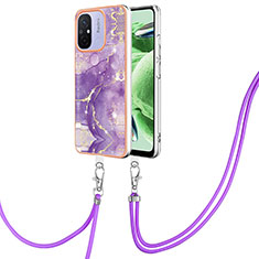 Handyhülle Silikon Hülle Gummi Schutzhülle Flexible Modisch Muster mit Schlüsselband Lanyard YB5 für Xiaomi Poco C55 Violett