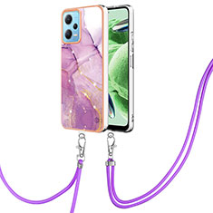 Handyhülle Silikon Hülle Gummi Schutzhülle Flexible Modisch Muster mit Schlüsselband Lanyard YB5 für Xiaomi Poco X5 5G Helles Lila