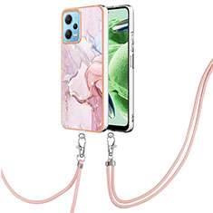 Handyhülle Silikon Hülle Gummi Schutzhülle Flexible Modisch Muster mit Schlüsselband Lanyard YB5 für Xiaomi Poco X5 5G Rosa