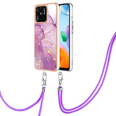 Handyhülle Silikon Hülle Gummi Schutzhülle Flexible Modisch Muster mit Schlüsselband Lanyard YB5 für Xiaomi Redmi 10 Power Helles Lila