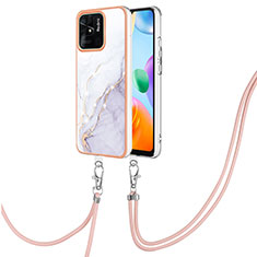 Handyhülle Silikon Hülle Gummi Schutzhülle Flexible Modisch Muster mit Schlüsselband Lanyard YB5 für Xiaomi Redmi 10 Power Weiß