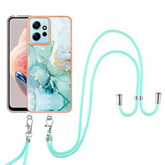 Handyhülle Silikon Hülle Gummi Schutzhülle Flexible Modisch Muster mit Schlüsselband Lanyard YB5 für Xiaomi Redmi Note 12 4G Grün