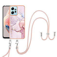 Handyhülle Silikon Hülle Gummi Schutzhülle Flexible Modisch Muster mit Schlüsselband Lanyard YB5 für Xiaomi Redmi Note 12 4G Rosa