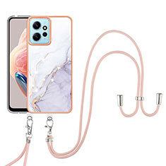 Handyhülle Silikon Hülle Gummi Schutzhülle Flexible Modisch Muster mit Schlüsselband Lanyard YB5 für Xiaomi Redmi Note 12 4G Weiß