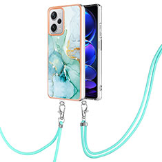 Handyhülle Silikon Hülle Gummi Schutzhülle Flexible Modisch Muster mit Schlüsselband Lanyard YB5 für Xiaomi Redmi Note 12 Explorer Grün