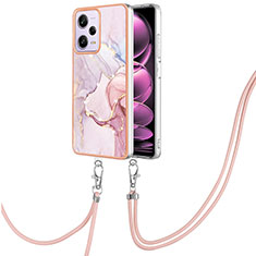 Handyhülle Silikon Hülle Gummi Schutzhülle Flexible Modisch Muster mit Schlüsselband Lanyard YB5 für Xiaomi Redmi Note 12 Pro 5G Rosa