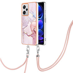 Handyhülle Silikon Hülle Gummi Schutzhülle Flexible Modisch Muster mit Schlüsselband Lanyard YB5 für Xiaomi Redmi Note 12 Pro+ Plus 5G Rosa