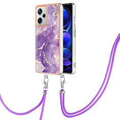 Handyhülle Silikon Hülle Gummi Schutzhülle Flexible Modisch Muster mit Schlüsselband Lanyard YB5 für Xiaomi Redmi Note 12 Pro+ Plus 5G Violett